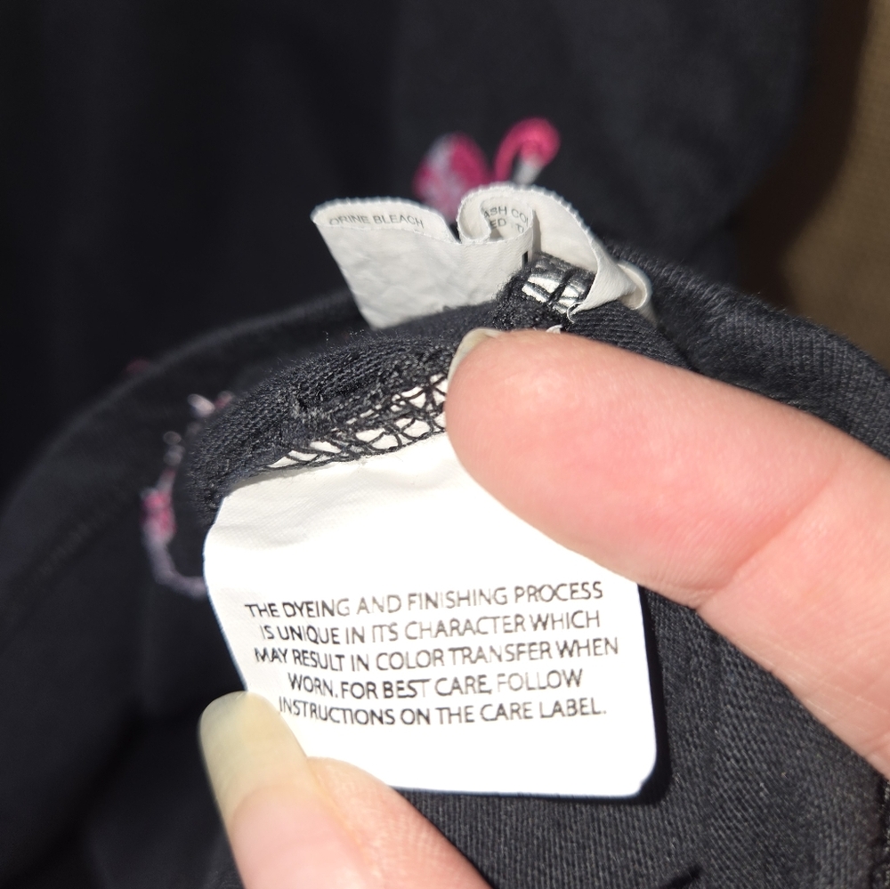 Women's Vintage America Blk Top with Pink Flamingo Embroidery Fold Sleeve Size L - Picture 9 of 10